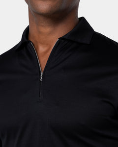 Black Long Sleeve Half Zip Polo 100% Egyptian Cotton | Filatori