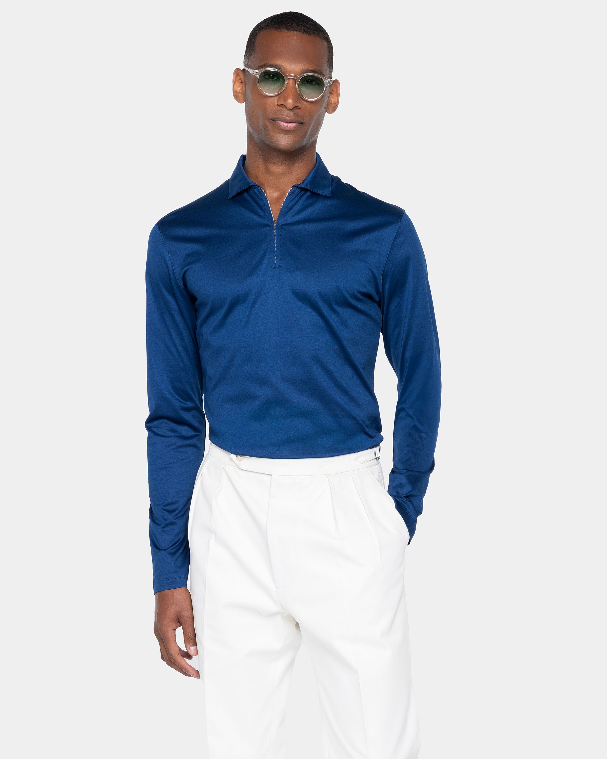 Blue Marine Long Sleeve Half Zip Polo 100% Egyptian Cotton | Filatori