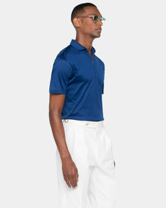 Blue Marine Short Sleeve Half Zip Polo 100% Egyptian Cotton | Filatori