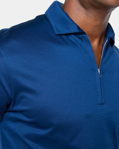 Blue Marine Short Sleeve Half Zip Polo 100% Egyptian Cotton | Filatori