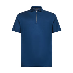Blue Marine Short Sleeve Half Zip Polo 100% Egyptian Cotton | Filatori