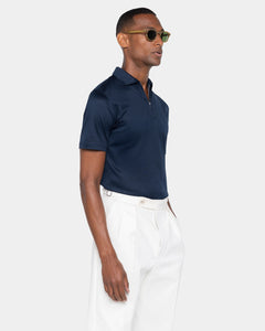 Blue Short Sleeve Half Zip Polo 100% Egyptian Cotton | Filatori