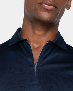 Blue Short Sleeve Half Zip Polo 100% Egyptian Cotton | Filatori