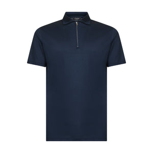 Blue Short Sleeve Half Zip Polo 100% Egyptian Cotton | Filatori