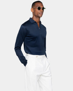 Blue Long Sleeve Half Zip Polo 100% Egyptian Cotton | Filatori