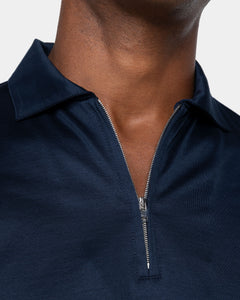 Blue Long Sleeve Half Zip Polo 100% Egyptian Cotton | Filatori