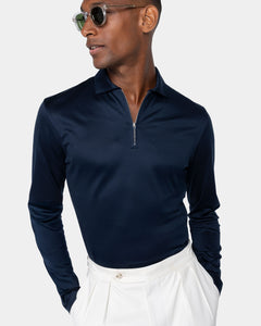 Blue Long Sleeve Half Zip Polo 100% Egyptian Cotton | Filatori