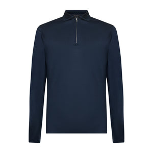 Blue Long Sleeve Half Zip Polo 100% Egyptian Cotton | Filatori