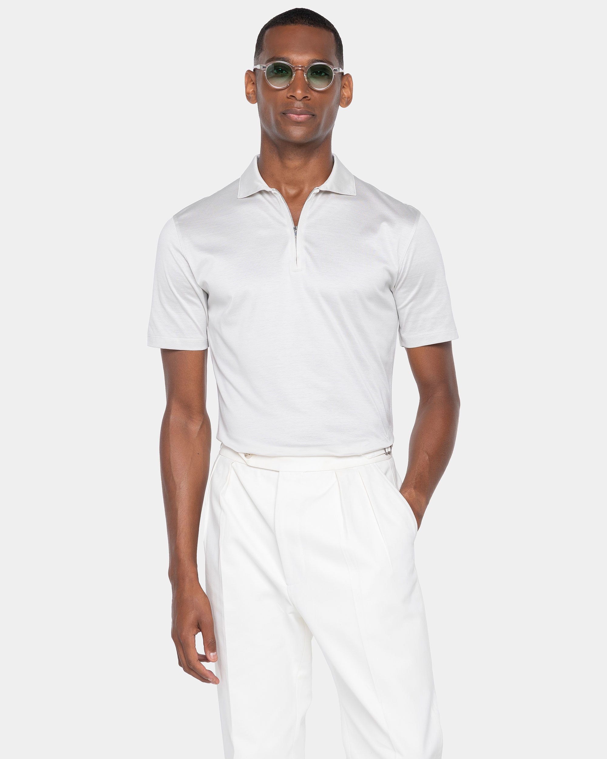 Polo mezza zip manica corta tinta unita Grigio perla 100% Cotone egiziano | Filatori