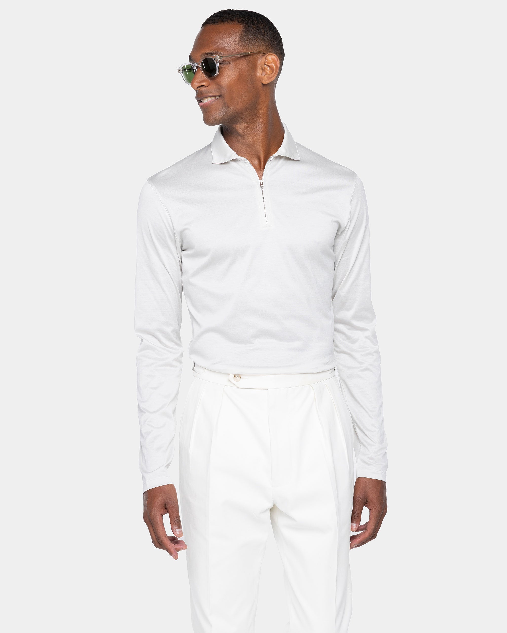 Pearl Grey Long Sleeve Half Zip Polo 100% Egyptian Cotton | Filatori