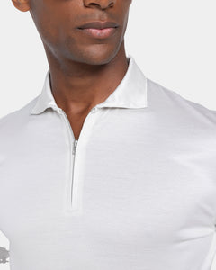 Pearl Grey Long Sleeve Half Zip Polo 100% Egyptian Cotton | Filatori