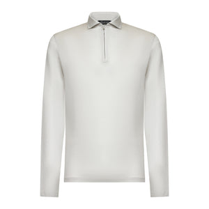 Pearl Grey Long Sleeve Half Zip Polo 100% Egyptian Cotton | Filatori