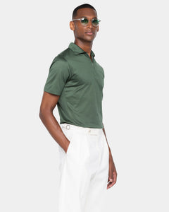Military Green Short Sleeve Half Zip Polo 100% Egyptian Cotton | Filatori