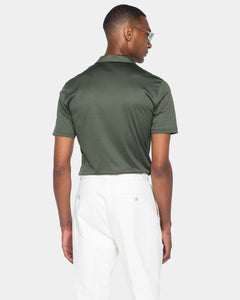 Polo mezza zip manica corta tinta unita Verde Militare 100% Cotone egiziano | Filatori