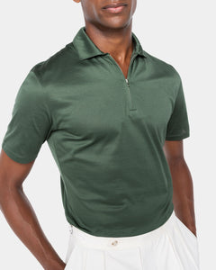Military Green Short Sleeve Half Zip Polo 100% Egyptian Cotton | Filatori
