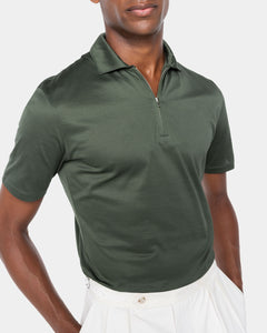 Polo mezza zip manica corta tinta unita Verde Militare 100% Cotone egiziano | Filatori