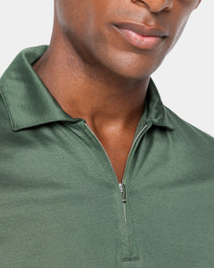 Military Green Short Sleeve Half Zip Polo 100% Egyptian Cotton | Filatori