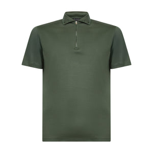 Military Green Short Sleeve Half Zip Polo 100% Egyptian Cotton | Filatori