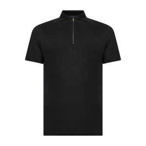 Black Short Sleeve Half Zip Polo 100% Egyptian Cotton | Filatori