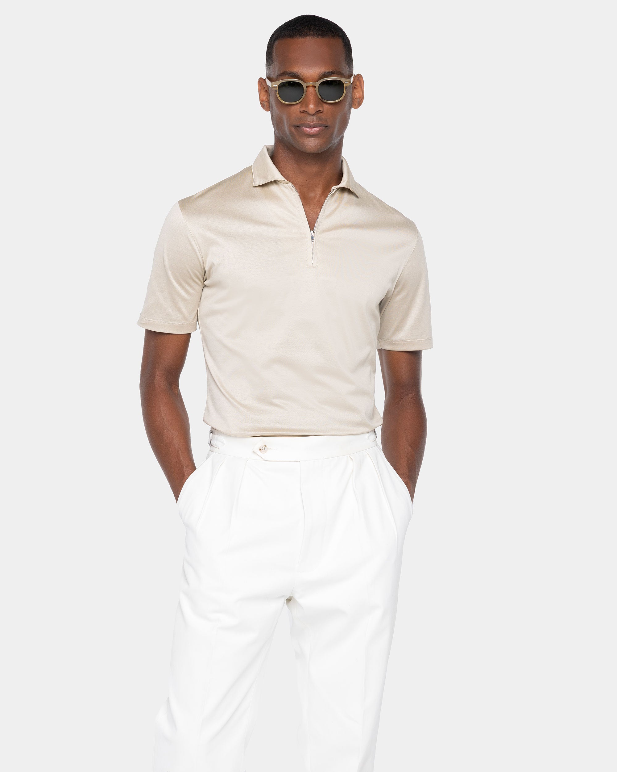 Sand Short Sleeve Half Zip Polo 100% Egyptian Cotton | Filatori