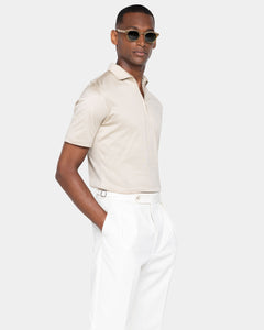 Sand Short Sleeve Half Zip Polo 100% Egyptian Cotton | Filatori