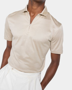 Sand Short Sleeve Half Zip Polo 100% Egyptian Cotton | Filatori
