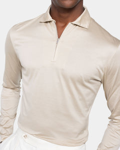 Sand Long Sleeve Half Zip Polo 100% Egyptian Cotton | Filatori
