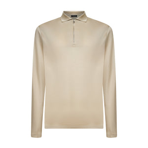 Sand Long Sleeve Half Zip Polo 100% Egyptian Cotton | Filatori