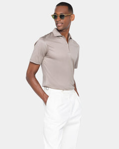 Taupe Short Sleeve Half Zip Polo 100% Egyptian Cotton | Filatori