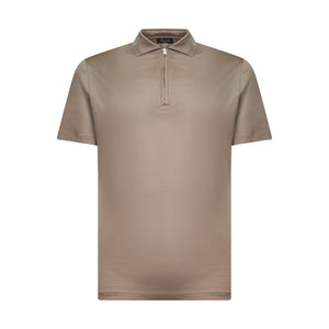 Taupe Short Sleeve Half Zip Polo 100% Egyptian Cotton | Filatori