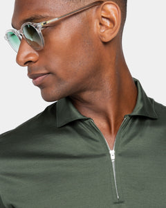 Military Green Long Sleeve Half Zip Polo 100% Egyptian Cotton | Filatori