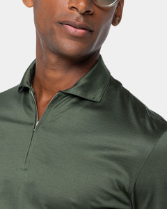 Military Green Long Sleeve Half Zip Polo 100% Egyptian Cotton | Filatori