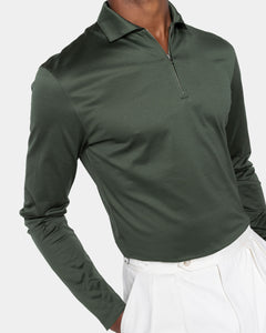 Military Green Long Sleeve Half Zip Polo 100% Egyptian Cotton | Filatori