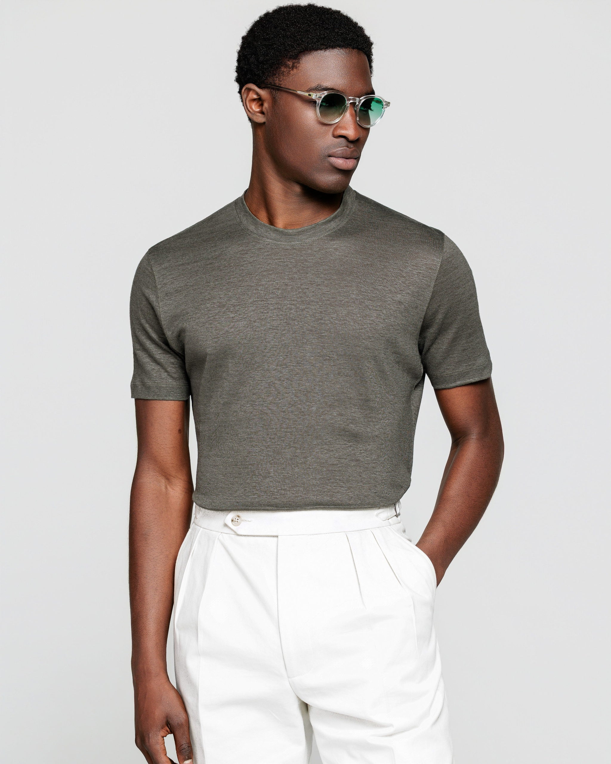 T shirt manica corta tinta unita Verde Militare 100% Masters of Linen | Filatori