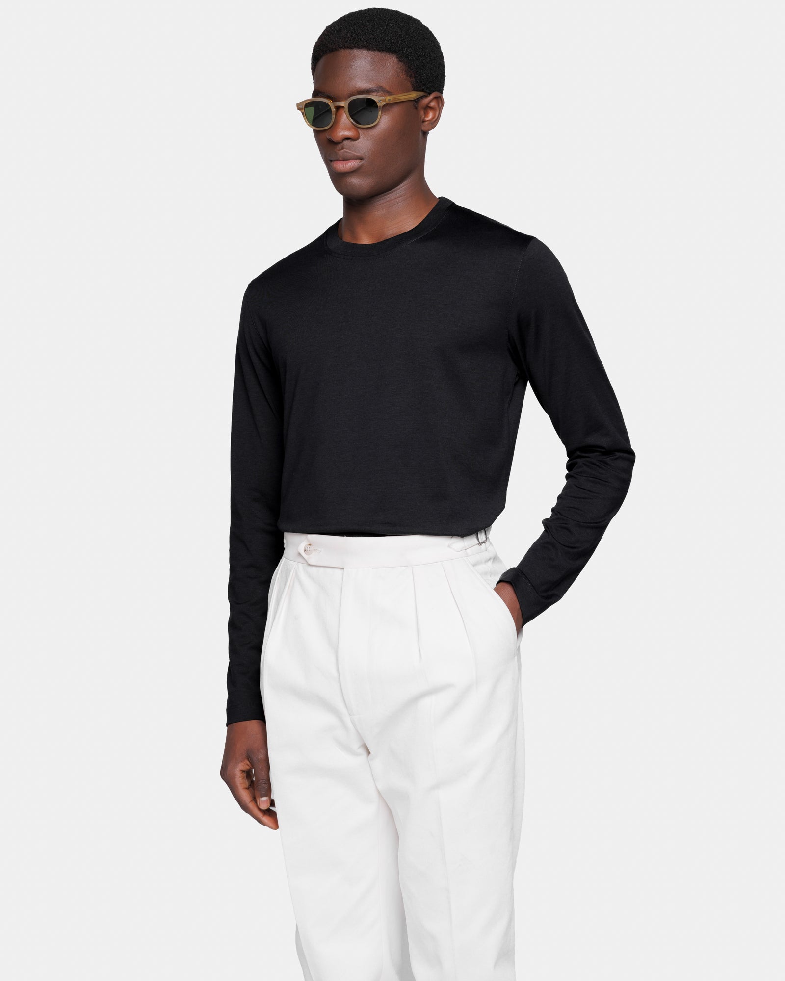 T shirt manica lunga soft tinta unita Nera Seta Cotone | Filatori