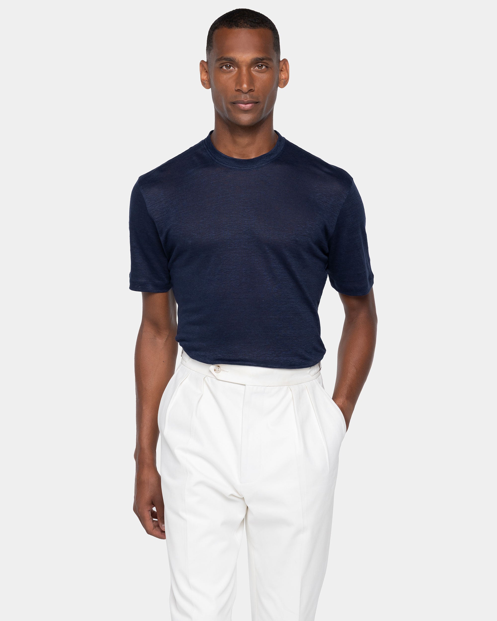 T shirt manica corta tinta unita Blu 100% Masters of Linen | Filatori