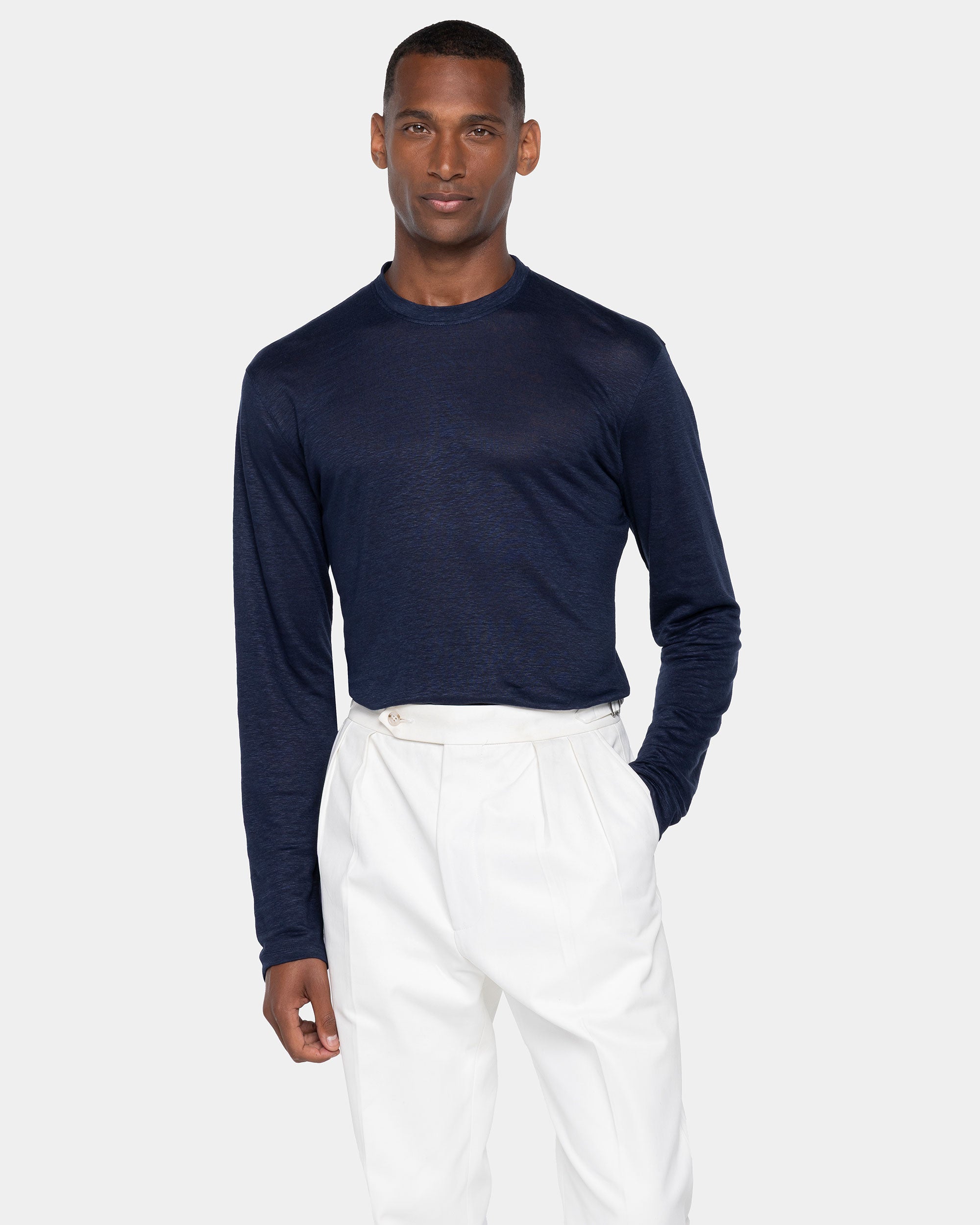 Blue Long Sleeve T-Shirt 100% Masters of Linen | Filatori 