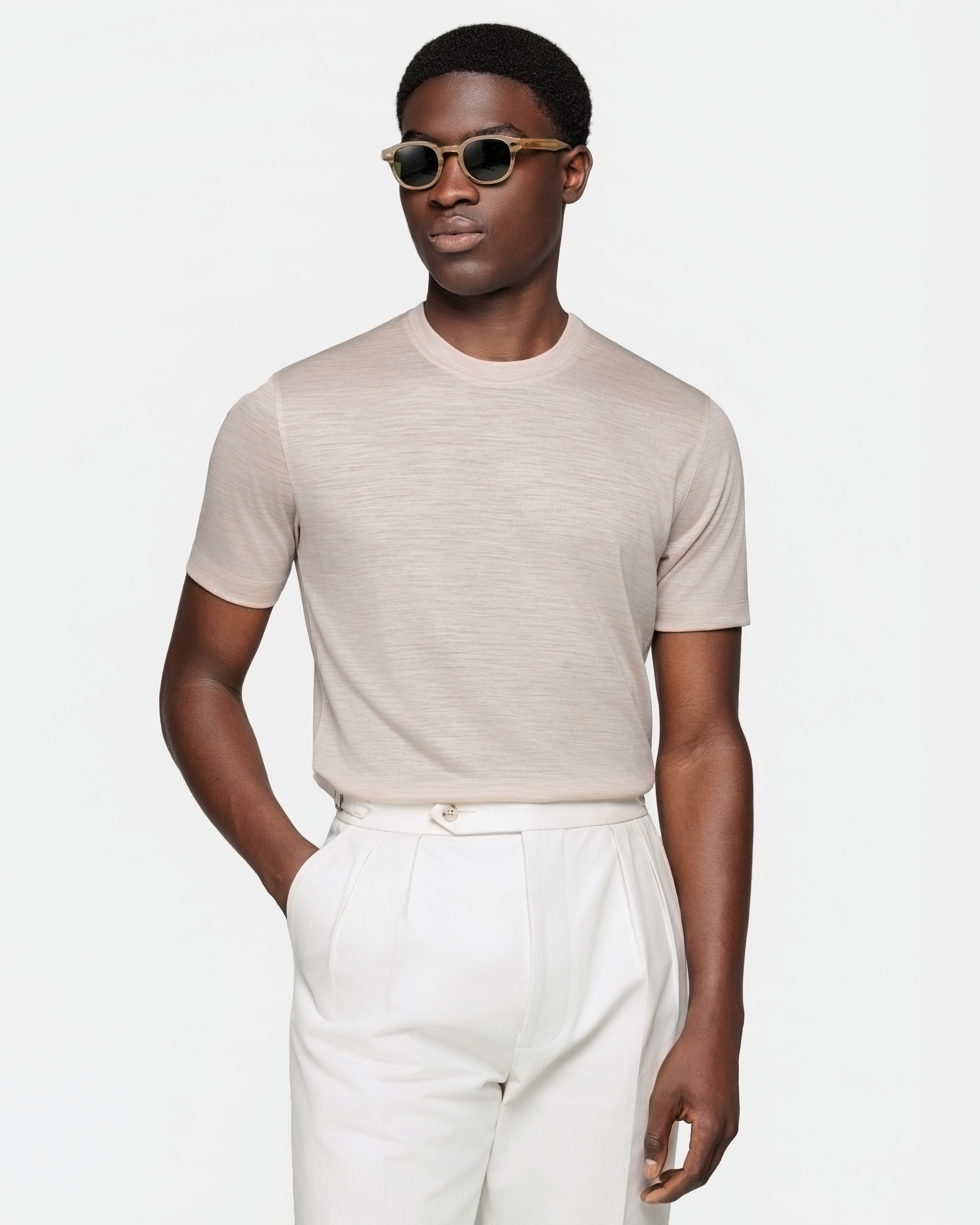 Sand Melange Tech Short Sleeve T-Shirt in Extrafine Merino Wool | Filatori 