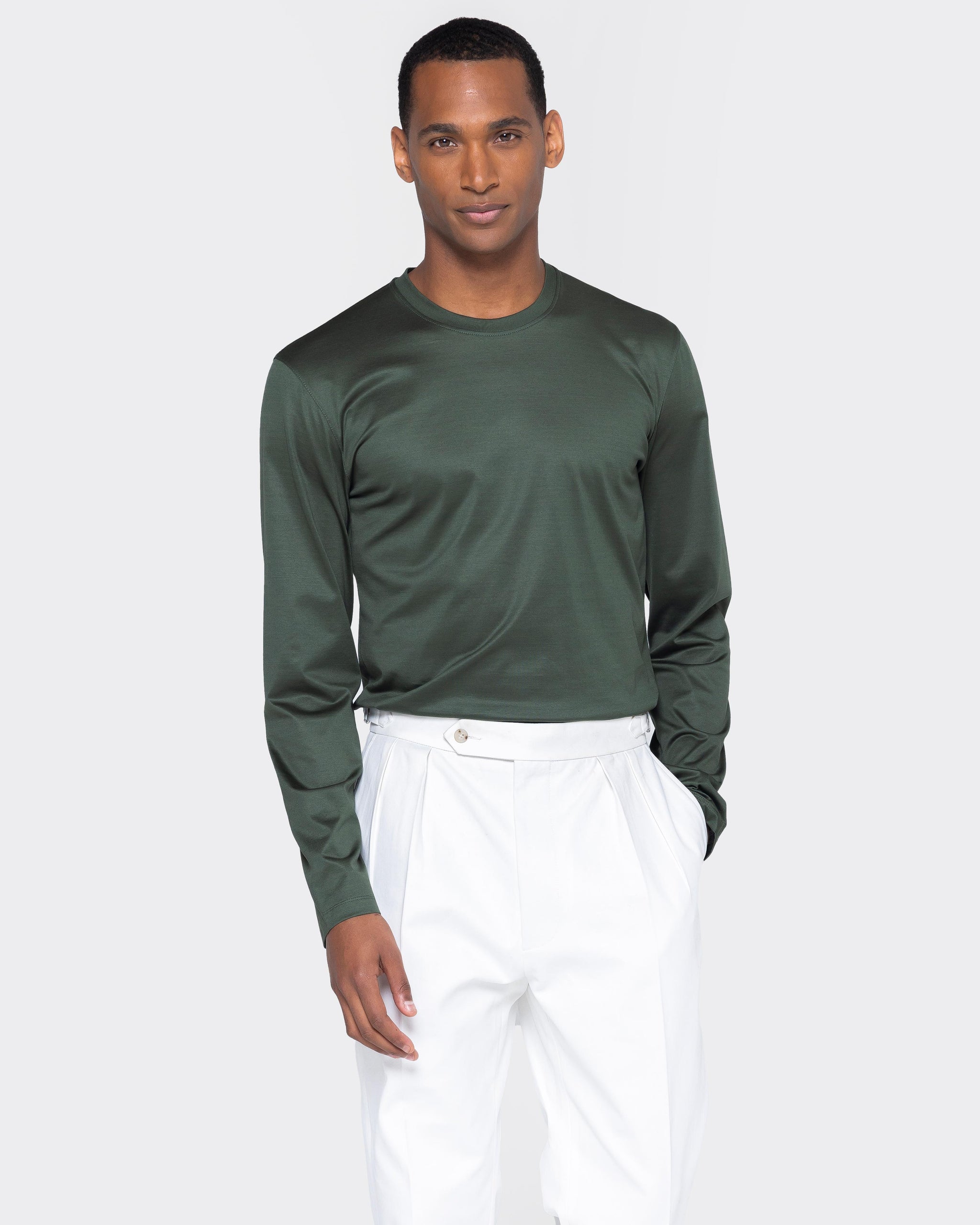 Military green Long Sleeve T-Shirt 100% Egyptian Cotton | Filatori 